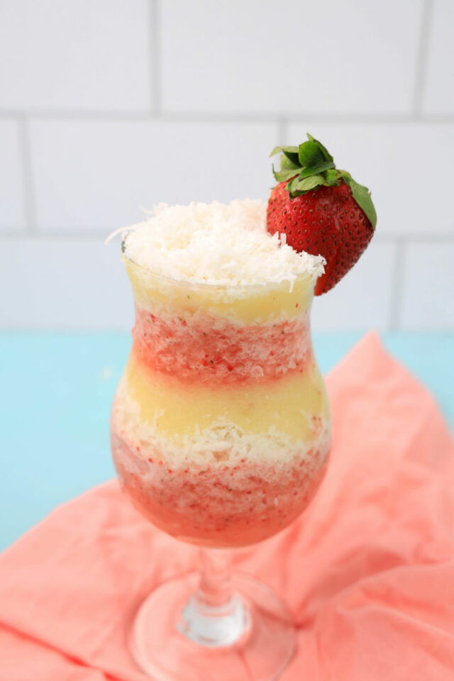 Pineapple Coconut Rum Slush With Strawberries