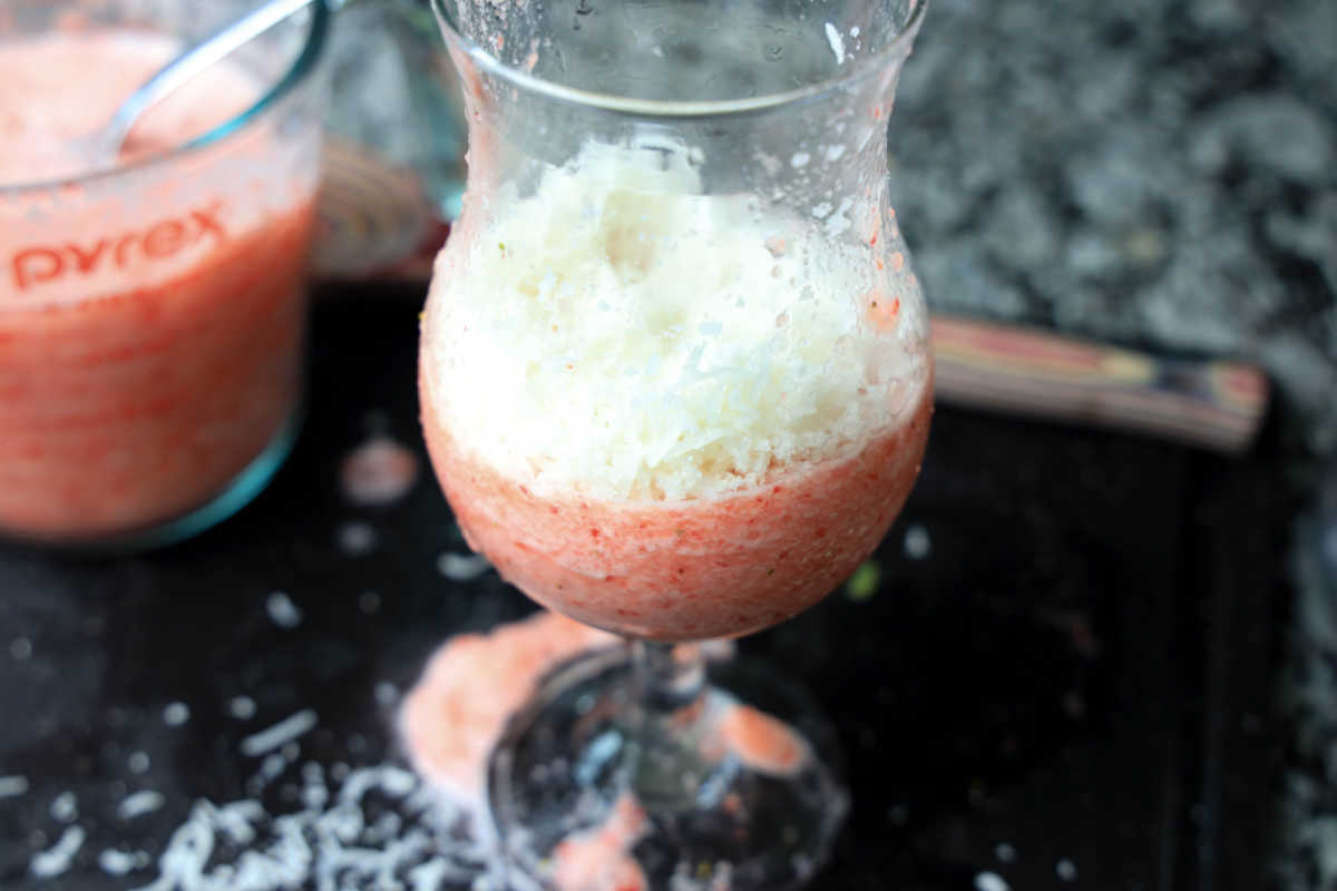 Pineapple Coconut Rum Slush With Strawberries