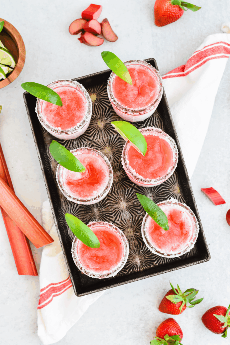 Image for Make Ahead Mason Jar Strawberry Rhubarb Frozen Margaritas