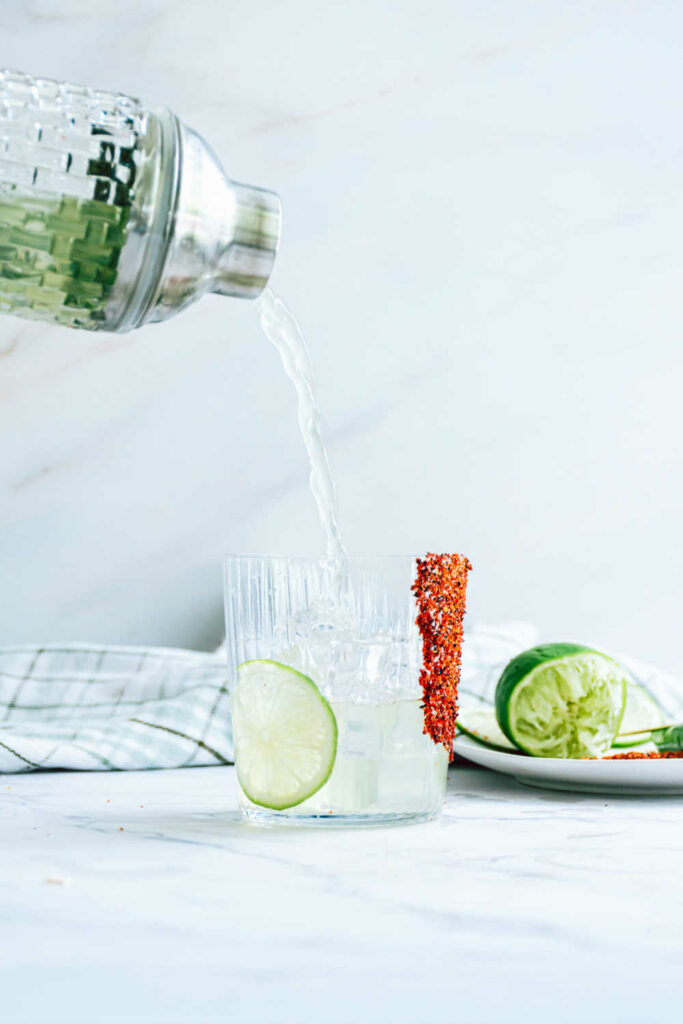 cucumber margarita with Tajin