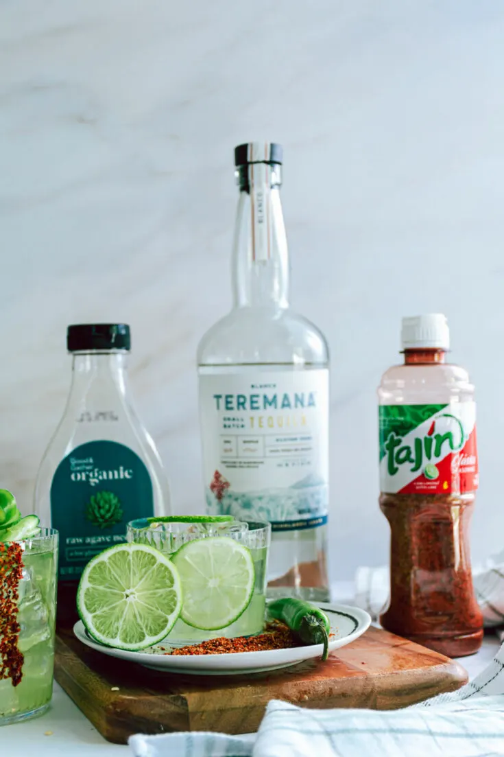 ingredients for a spicy cucumber margarita