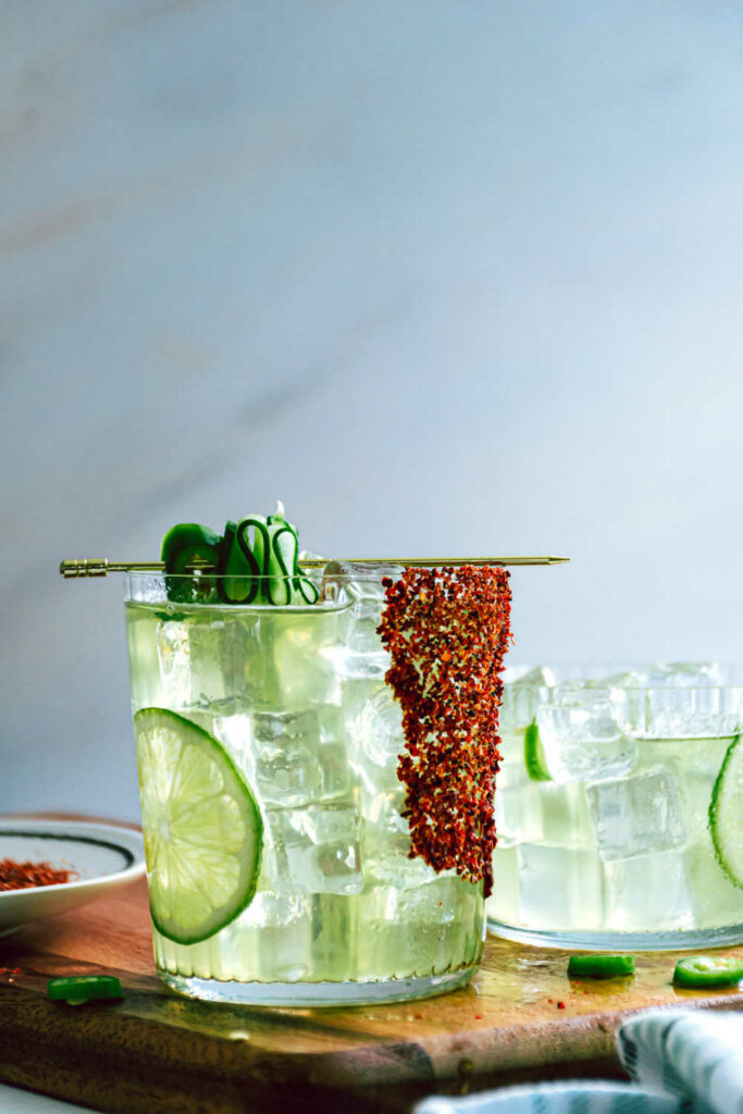 spicy cucumber margarita with Tajin