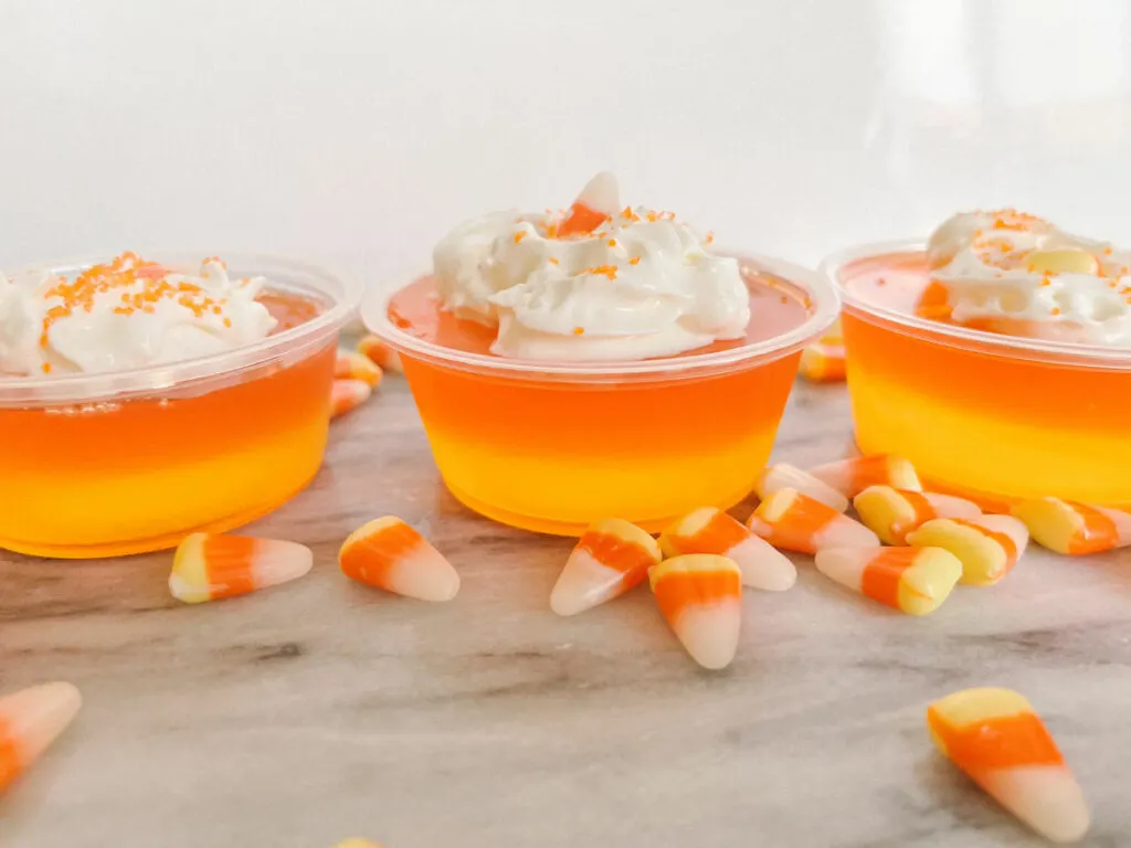 Candy corn jello shots with butterscotch schnapps
